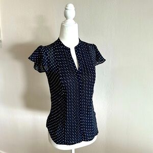 NWT H&M Navy Flutter Sleeve Polka Dot Blouse - Size 2